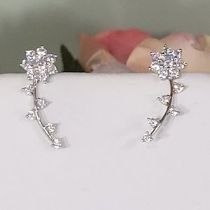 Sale STERLING SILVER Vintage signed PAJ flower stem earring w CZ